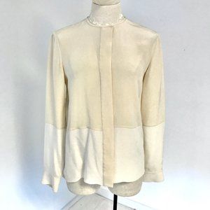 Derek Lam Runway 4 Silk Button Down Shirt Cream Beige Long Sleeve Blouse